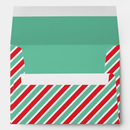 Candy Cane Stripe Green  Red Christmas Holiday Envelope