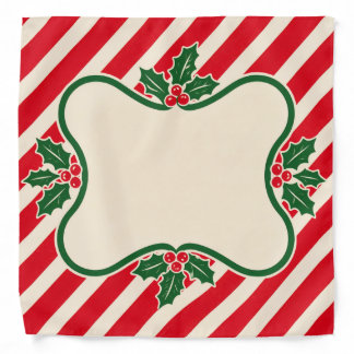 Candy Cane Stripe Holly Badge Christmas Pet Bandan Bandana