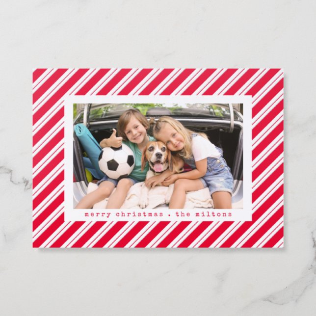 Candy Cane Stripe Landscape Holiday Letterpress Photo Cards (Front)