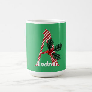 Candy Cane Stripe Letter A Large Christmas Coffee Mug