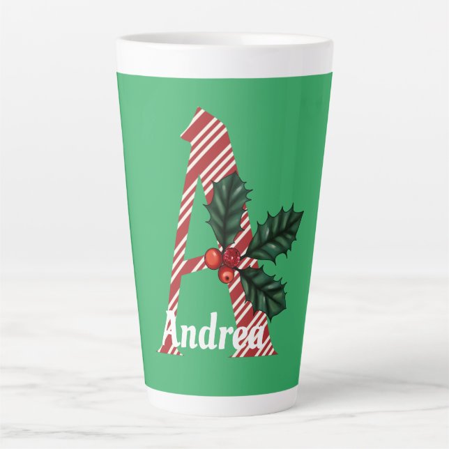 Candy Cane Stripe Letter A Large Christmas  Latte Mug (Front)