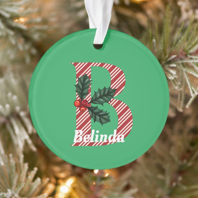 Candy Cane Stripe Letter B Large Christmas  Ornament (Tree)
