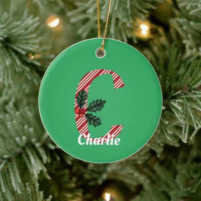 Candy Cane Stripe Letter C Large Christmas  Ceramic Ornament (Tree)