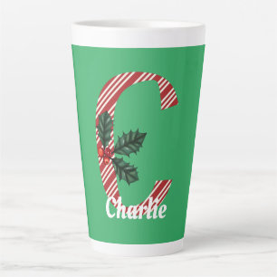 Candy Cane Stripe Letter C Large Christmas Latte Mug