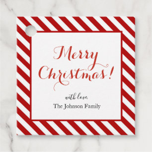 Candy cane stripe Merry Christmas square Favor Tags