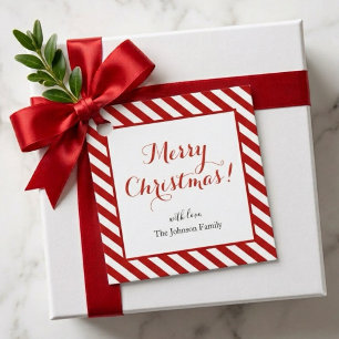 Candy cane stripe Merry Christmas square Favor Tags