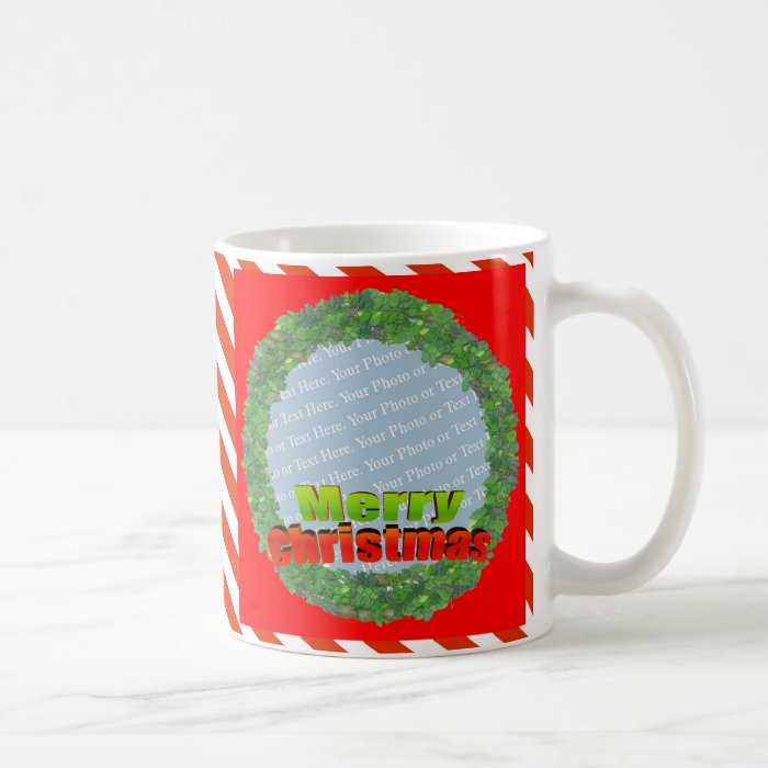 Candy Cane Stripe Mug with Merry Christmas Wreath