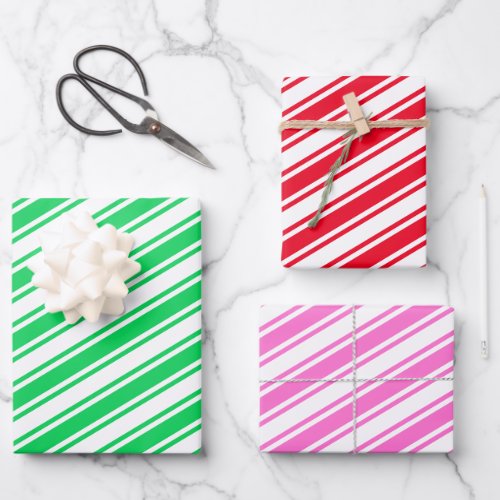 Candy Cane Stripe Red Green White Pink Christmas Wrapping Paper Sheets