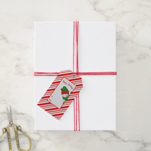 Candy Cane stripe with snowman Gift Tags