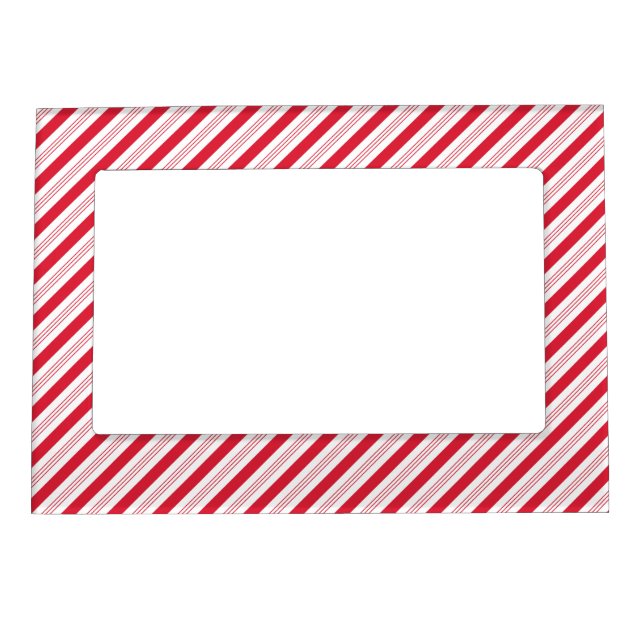 Candy Cane Striped Christmas Holiday Red White Magnetic Frame (Front)