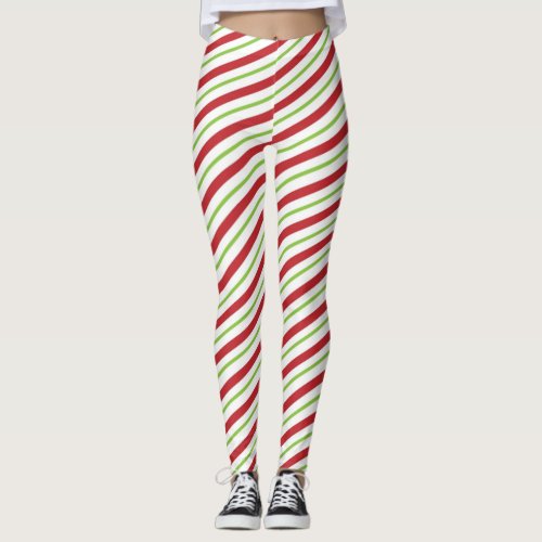 Candy Cane Striped Christmas Red and Green Leggings