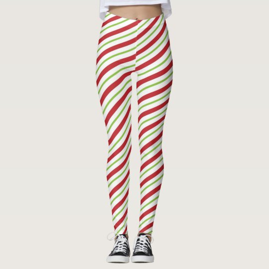 Candy Cane Striped Christmas Red and Green Leggings | Zazzle.com