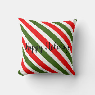 Candy Cane Striped Design Christmas Red & Green Throw Pillow