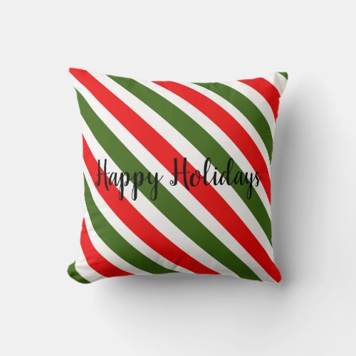 Candy Cane Striped Design Christmas Red  Green Throw Pillow