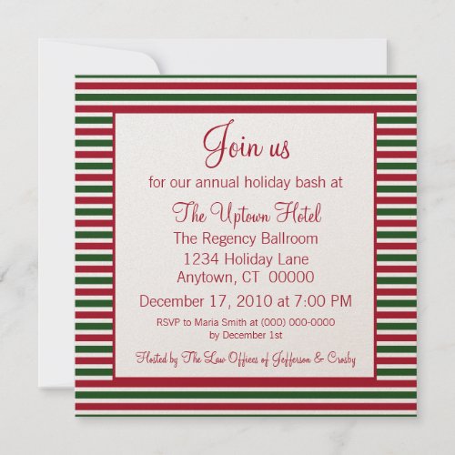 Candy Cane Striped Holiday Party Invitation