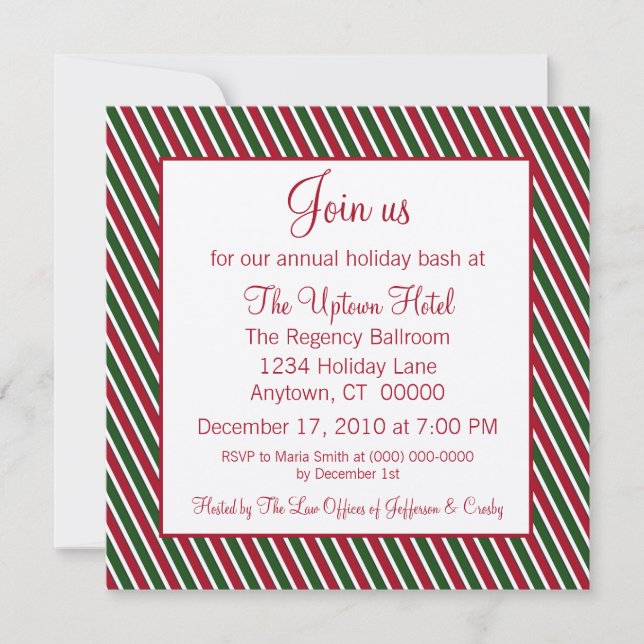Candy Cane Striped Holiday Party Invitation (Front)