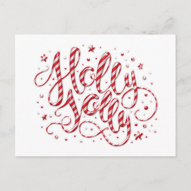 Candy Cane Striped Holly Jolly Open House | Holiday Postcard (Front)