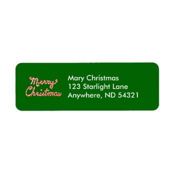 Candy Cane Striped Merry Christmas Label by gingerbreadwishes at Zazzle