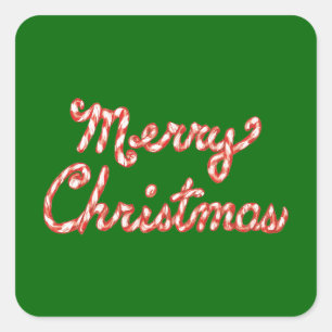 Candy Cane Striped Merry Christmas Square Sticker