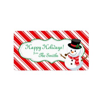 Candy Cane Striped Snowman Gift Tag by BellaMommyDesigns at Zazzle