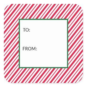 Candy Cane Striped To From Square Sticker