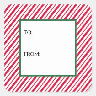 Candy Cane Striped To From Square Sticker