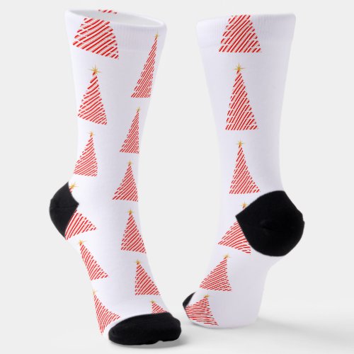 Candy Cane Striped Tree Christmas Socks
