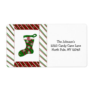Candy Cane Stripes and Christmas Stocking Label