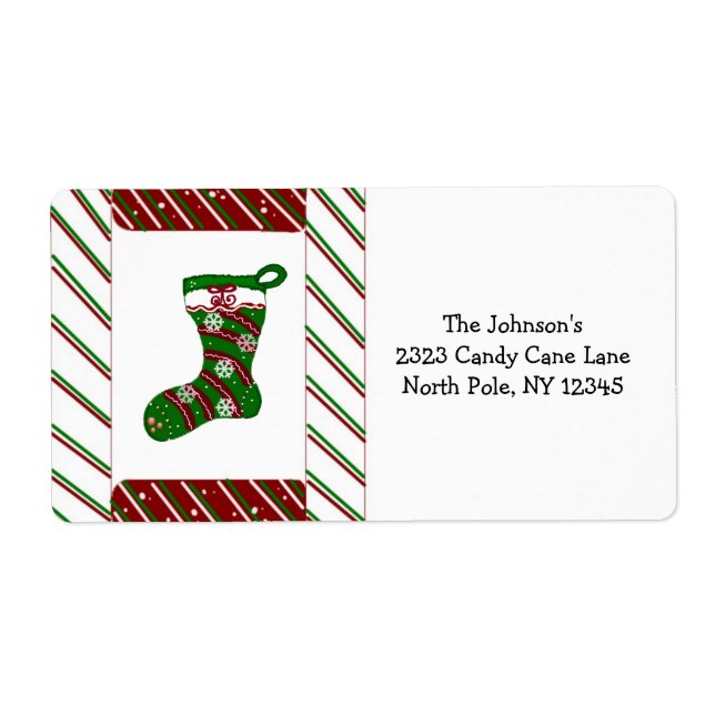 Candy Cane Stripes and Christmas Stocking Label (Front)