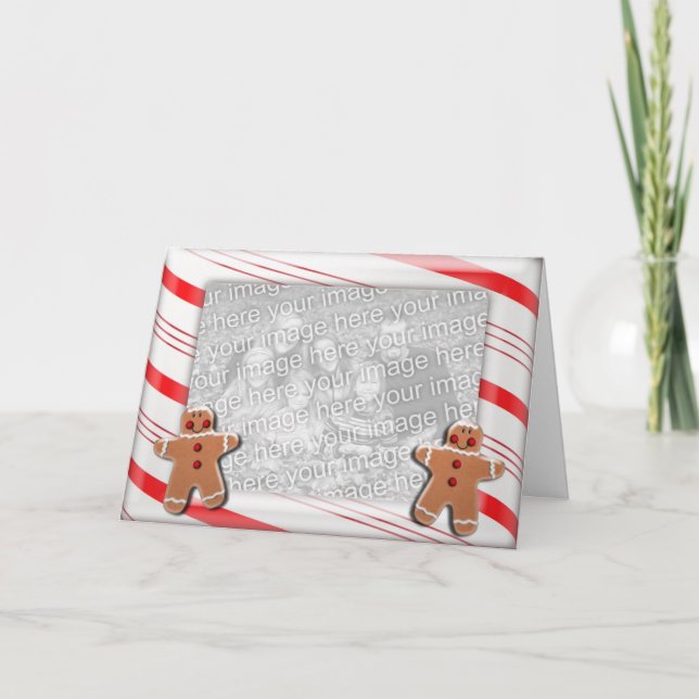 Candy Cane Stripes and Gingerbread Cookies Holiday Card (Front)