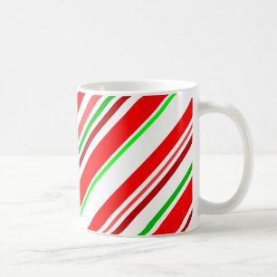 Candy Cane Stripes Diagonal Red Green White Coffee Mug