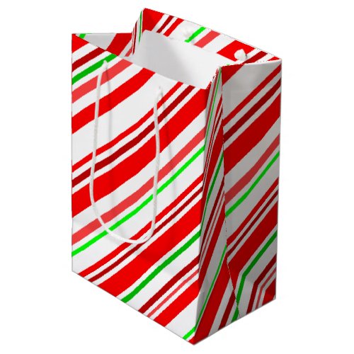 Candy Cane Stripes Festive Red Green White Holiday Medium Gift Bag
