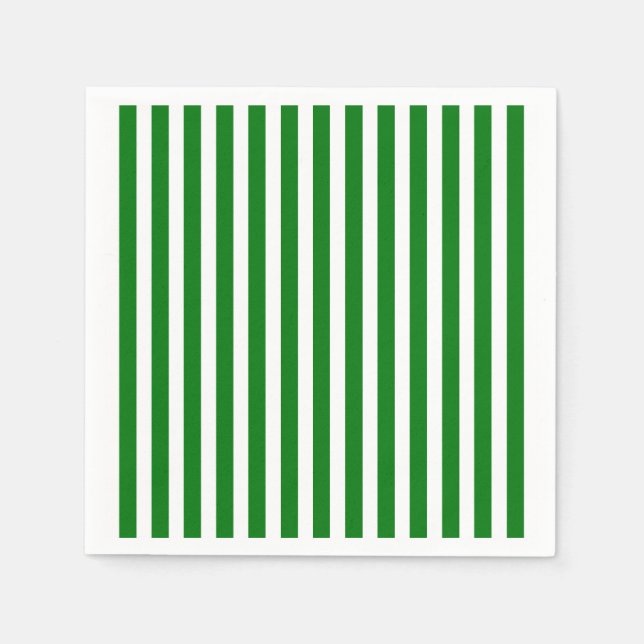 Candy Cane Stripes in Christmas Green & Snow White Paper Napkins (Front)