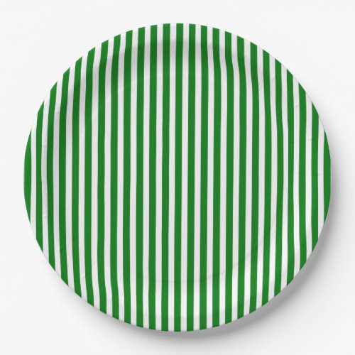 Candy Cane Stripes in Christmas Green  Snow White Paper Plates