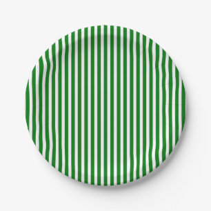 Candy Cane Stripes in Christmas Green & Snow White Paper Plates