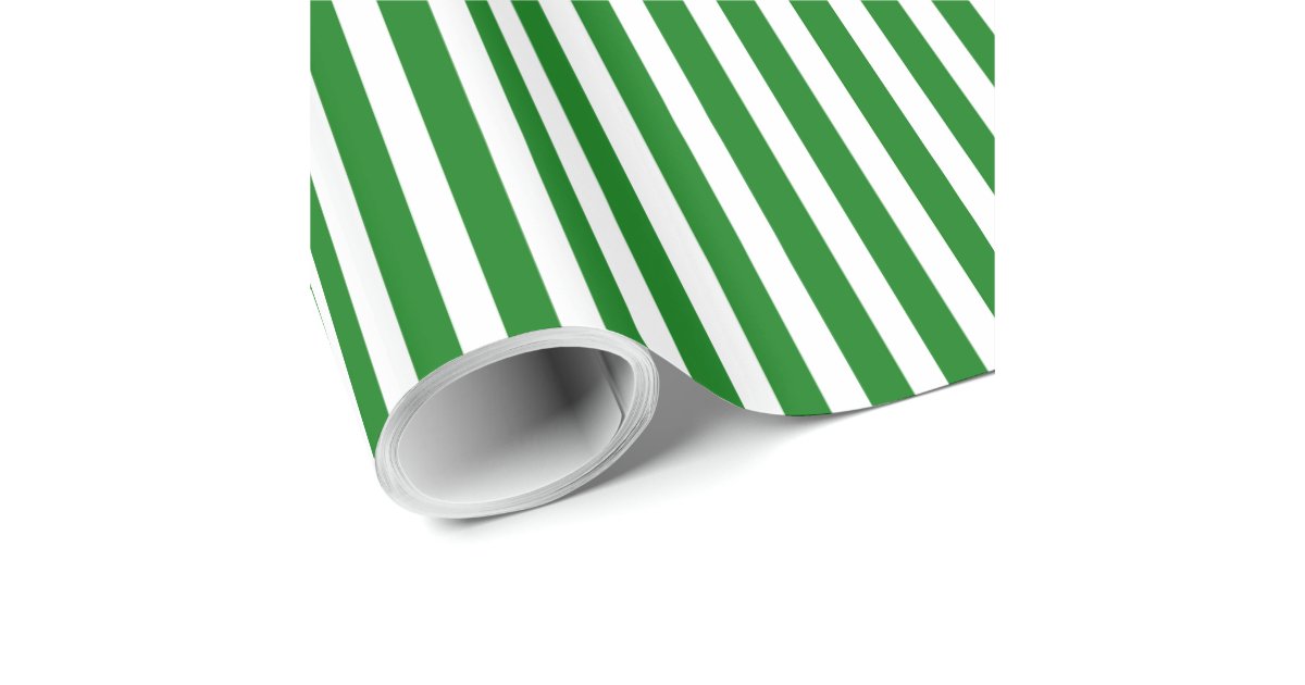 Candy Cane Stripes in Christmas Green & Snow White Wrapping Paper Zazzle