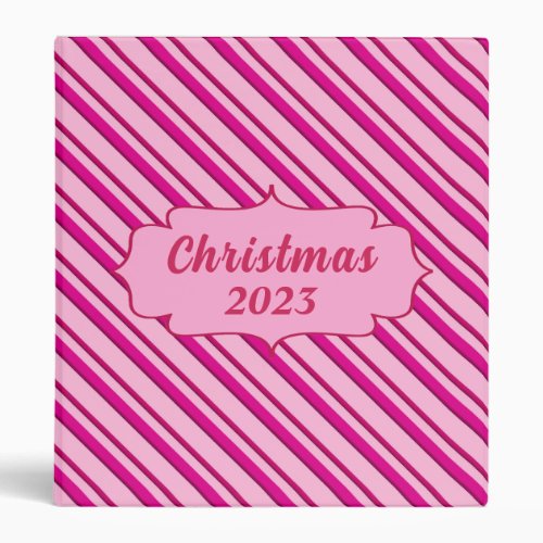 Candy Cane Stripes in Peppermint Pink 3 Ring Binder