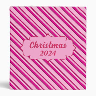 Candy Cane Stripes in Peppermint Pink 3 Ring Binder