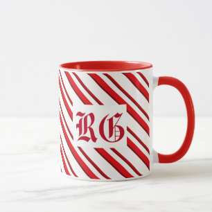 Candy Cane Stripes, Monogram Red and White Mug