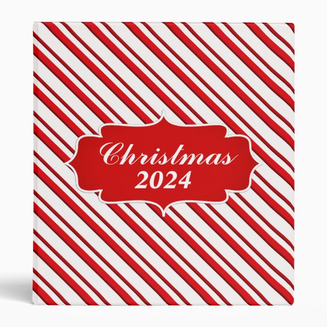 Candy Cane Stripes, Peppermint Red and White 3 Ring Binder (Front)