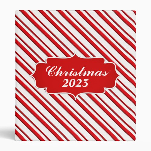 Candy Cane Stripes Peppermint Red and White 3 Ring Binder