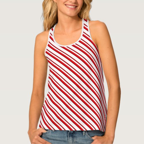 Candy Cane Stripes Peppermint Red and White Tank Top