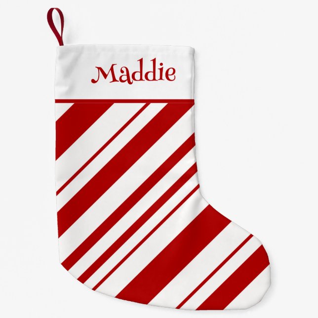 Candy Cane Stripes Personalized Name Small Christmas Stocking (Front)