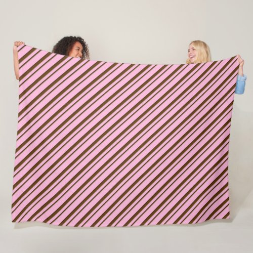 Candy Cane Stripes pink and chocolate brown Fleece Blanket