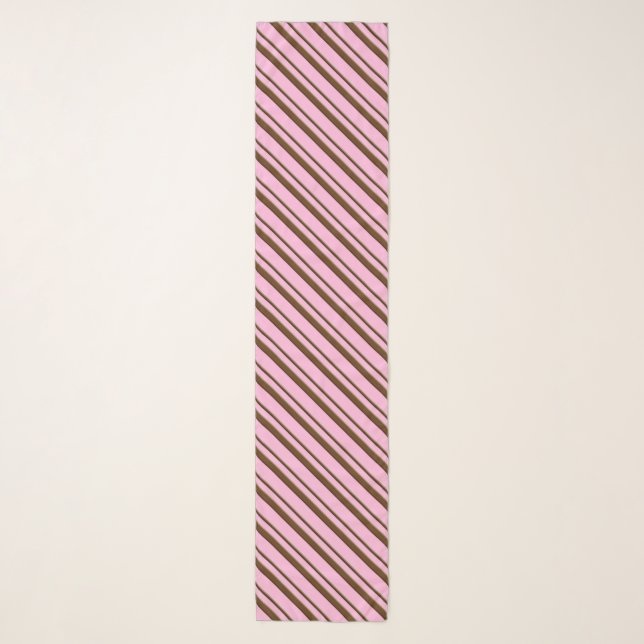 Candy Cane Stripes, pink and chocolate brown Scarf (Front)