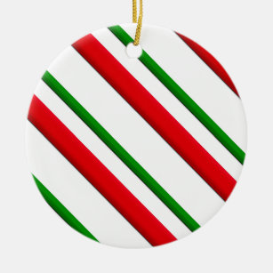 Candy cane stripes - red and green ceramic ornament