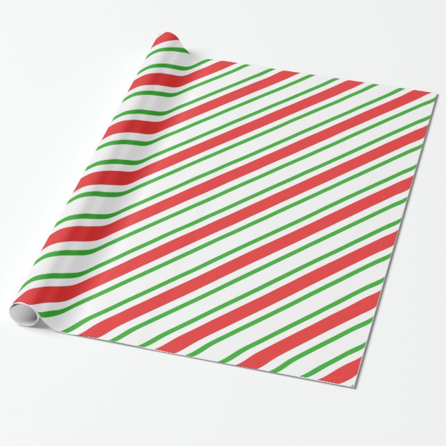 Candy cane stripes - red and green wrapping paper (Unrolled)