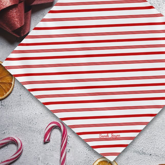 Candy Cane Stripes Red and White Christmas Dog Bandana (A red and white candy cane stripe with space for your name. Christmassy!)