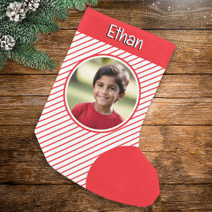 Candy Cane Stripes Red and White Custom Photo Small Christmas Stocking