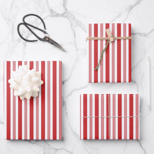 Candy Cane Stripes Red and White Wrapping Paper Sheets (Front)